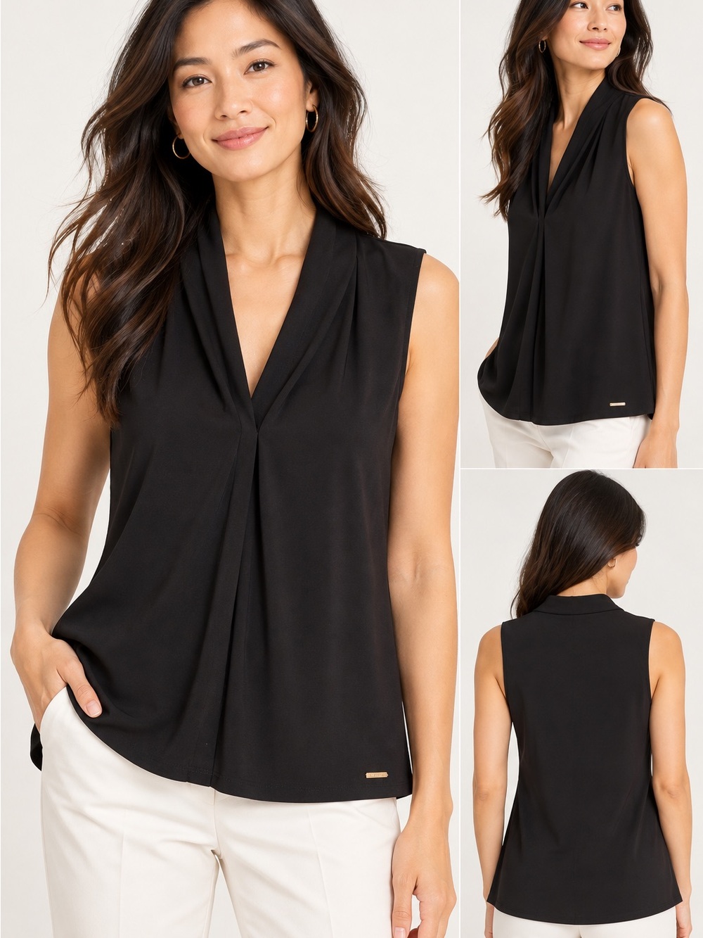 Calvin Klein Black Sleeveless V-Neck Blouse Size Medium
